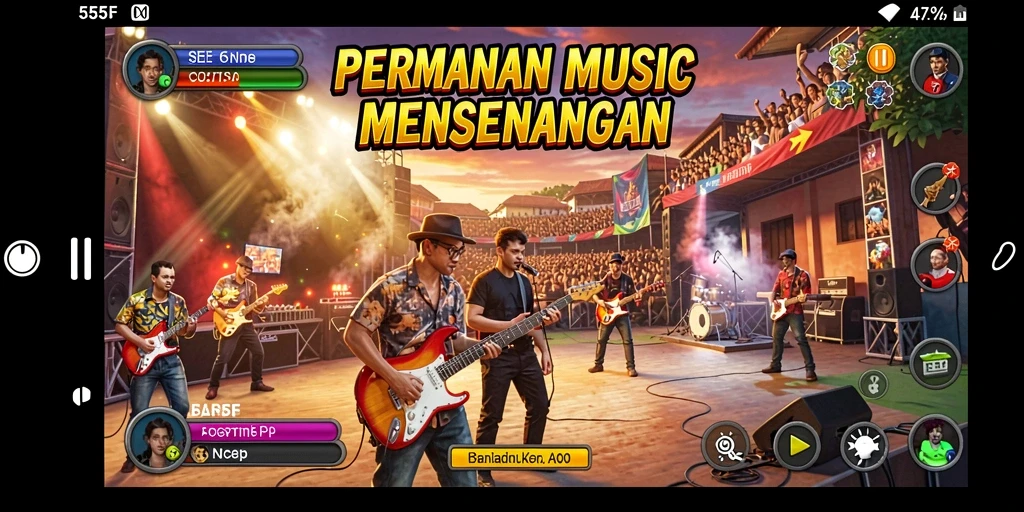 Tampilan gameplay <strong>555F</strong> dengan berbagai pilihan lagu musik yang menarik.