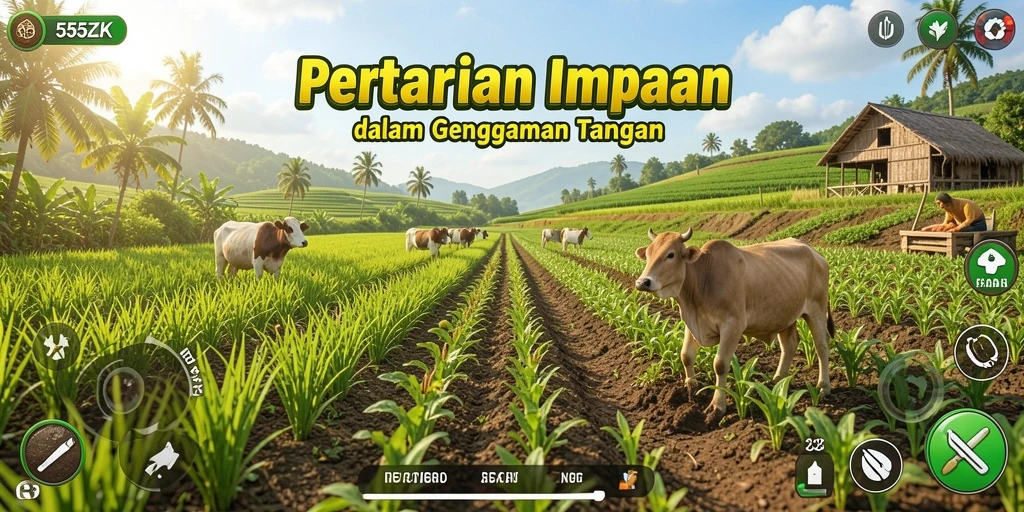 Gameplay menarik 555ZK dengan lahan pertanian yang rimbun.