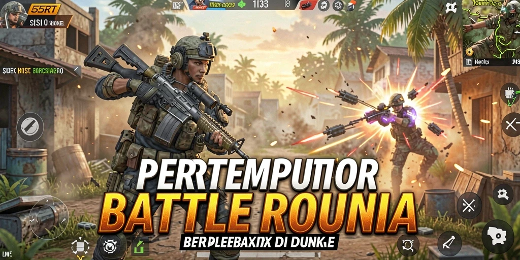 Tampilan gameplay mendebarkan dari 55RT dalam pertempuran Battle Royale.