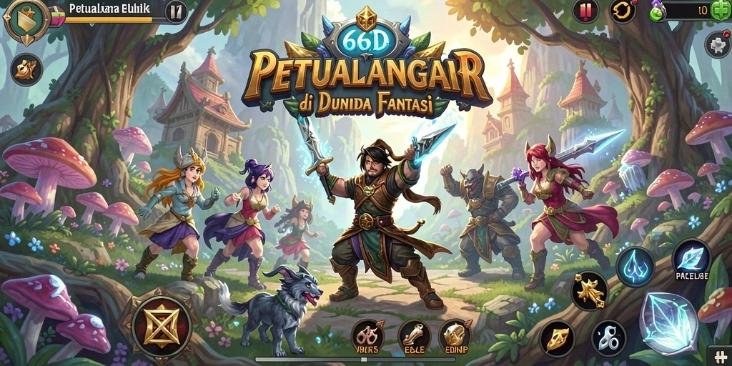 Tangkapan layar gameplay 66D menampilkan pertarungan epik di dunia fantasi.
