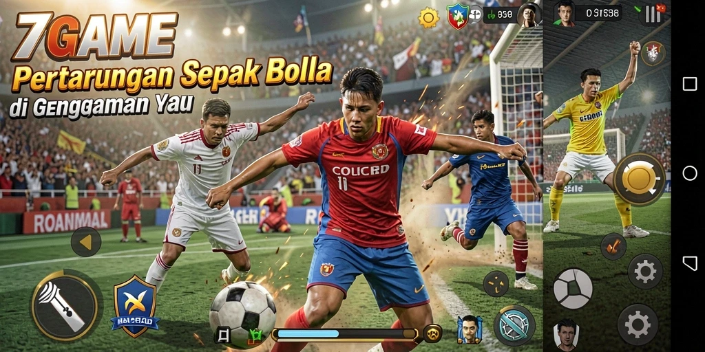 Tampilan gameplay <strong>7GAME</strong> yang mendebarkan saat pertandingan sepak bola.