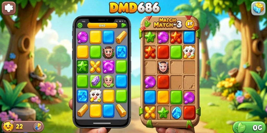 Tampilan gameplay DMD686 yang penuh warna dan menarik.
