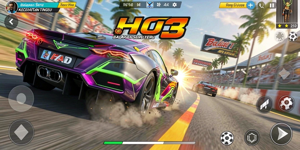 Gameplay intens di lintasan balap HO3 yang menegangkan.