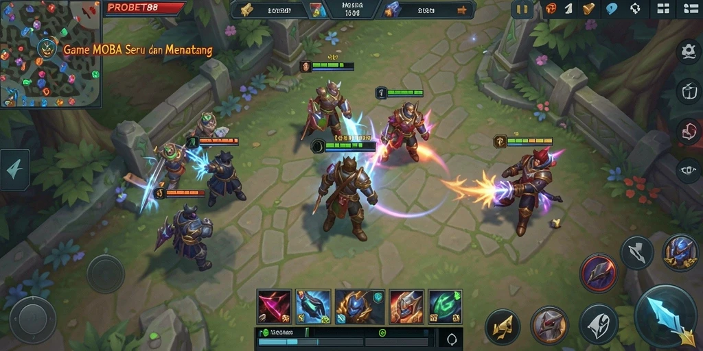Tangkapan layar gameplay PROBET88 menampilkan pertarungan epik antar karakter.
