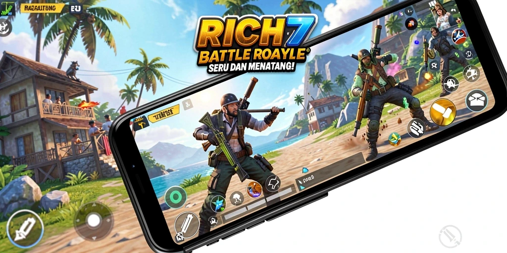 Tampilan menyerupai pertempuran seru dalam RICH7 Battle Royale.