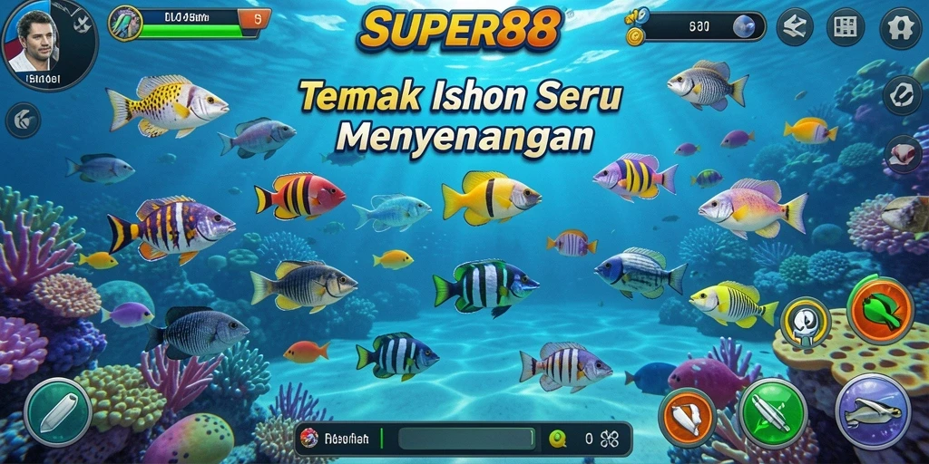 Tangkapan layar yang menunjukkan keseruan dalam permainan Tembak Ikan SUPER88.
