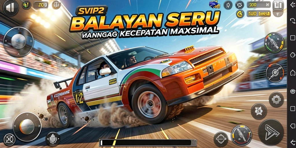 Screenshot gameplay racing SVIP2 dengan aksi balapan yang mendebarkan.